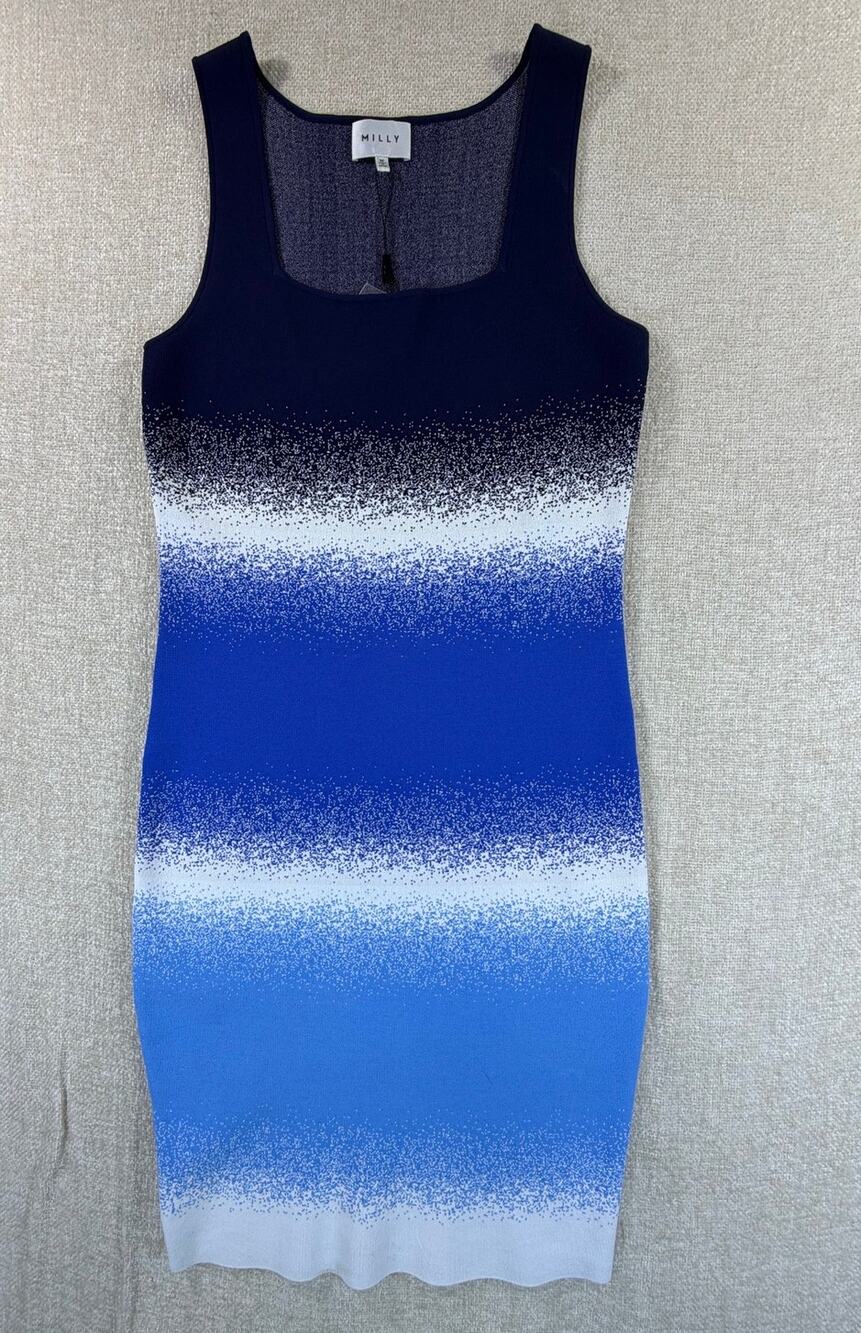 Milly Women's Medium Blue NWT Gradient Stripe Sleeveless Bodycon Beach Dress
